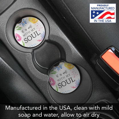 Thirstystone Well with My Soul Single Absorbent Stone Coaster for Vehicle Cup Holder 2.6” Diameter Manufactured in The USA