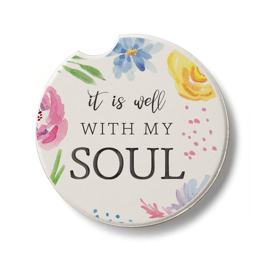Well with My Soul Single Absorbent Stone Coaster for Vehicle Cup Holder 2.6” Diameter Manufactured in The USA