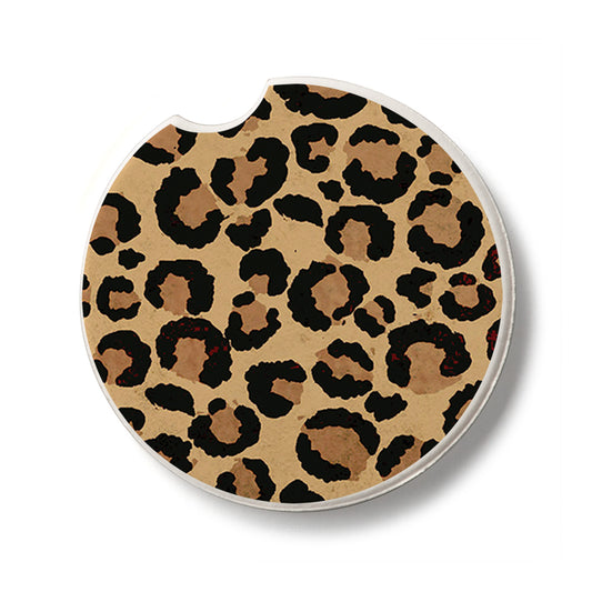 Leopard Print Single Absorbent Stone Car Coaster 2.6” Diameter Manufactured in the USA