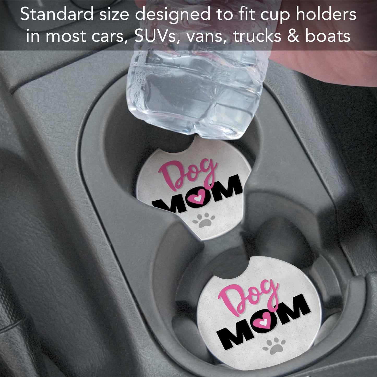 CounterArt Dog Mom Single Absorbent Stone Coaster for Vehicle Cup Holder 2.6” Diameter Manufactured in The USA