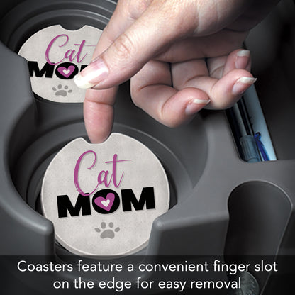 CounterArt Cat Mom Single Absorbent Stone Coaster for Vehicle Cup Holder 2.6” Diameter Manufactured in The USA