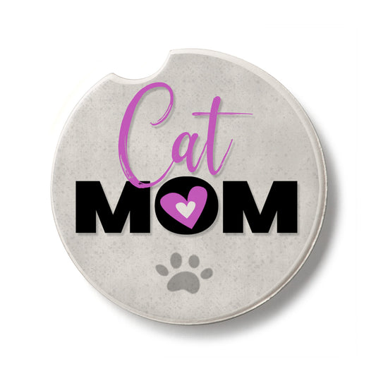 Cat Mom Single Absorbent Stone Car Coaster 2.6” Diameter Manufactured in the USA