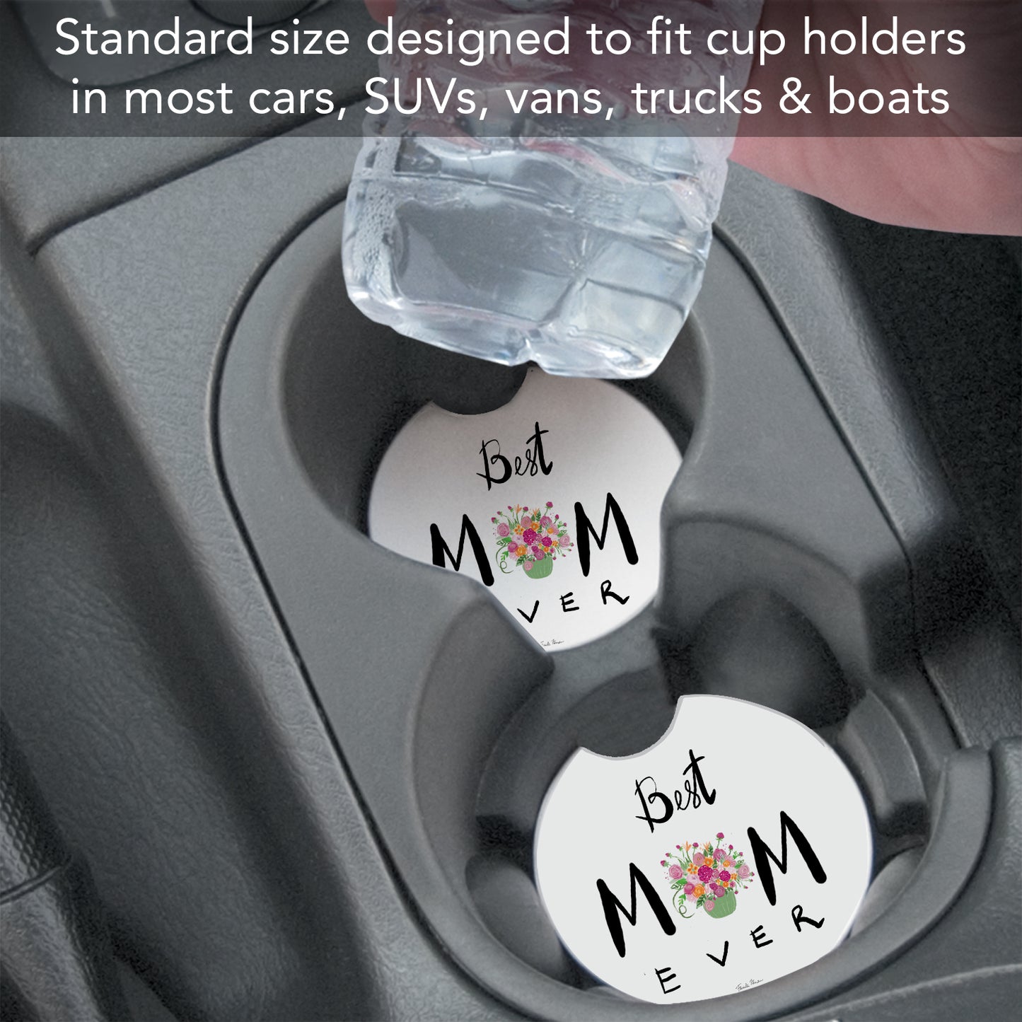 Thirstystone Best Mom Ever Single Absorbent Stone Coaster for Vehicle Cup Holder 2.6” Diameter Manufactured in The USA