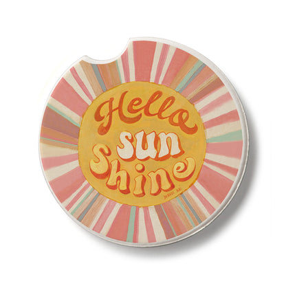 Hello Sun Single Absorbent Stone Car Coaster 2.6” Diameter Manufactured in the USA