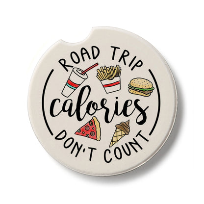 Road Trip Calories Single Absorbent Stone Car Coaster 2.6” Diameter Manufactured in the USA