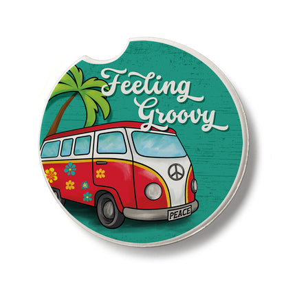 Feeling Groovy Single Absorbent Stone Car Coaster 2.6” Diameter Manufactured in the USA