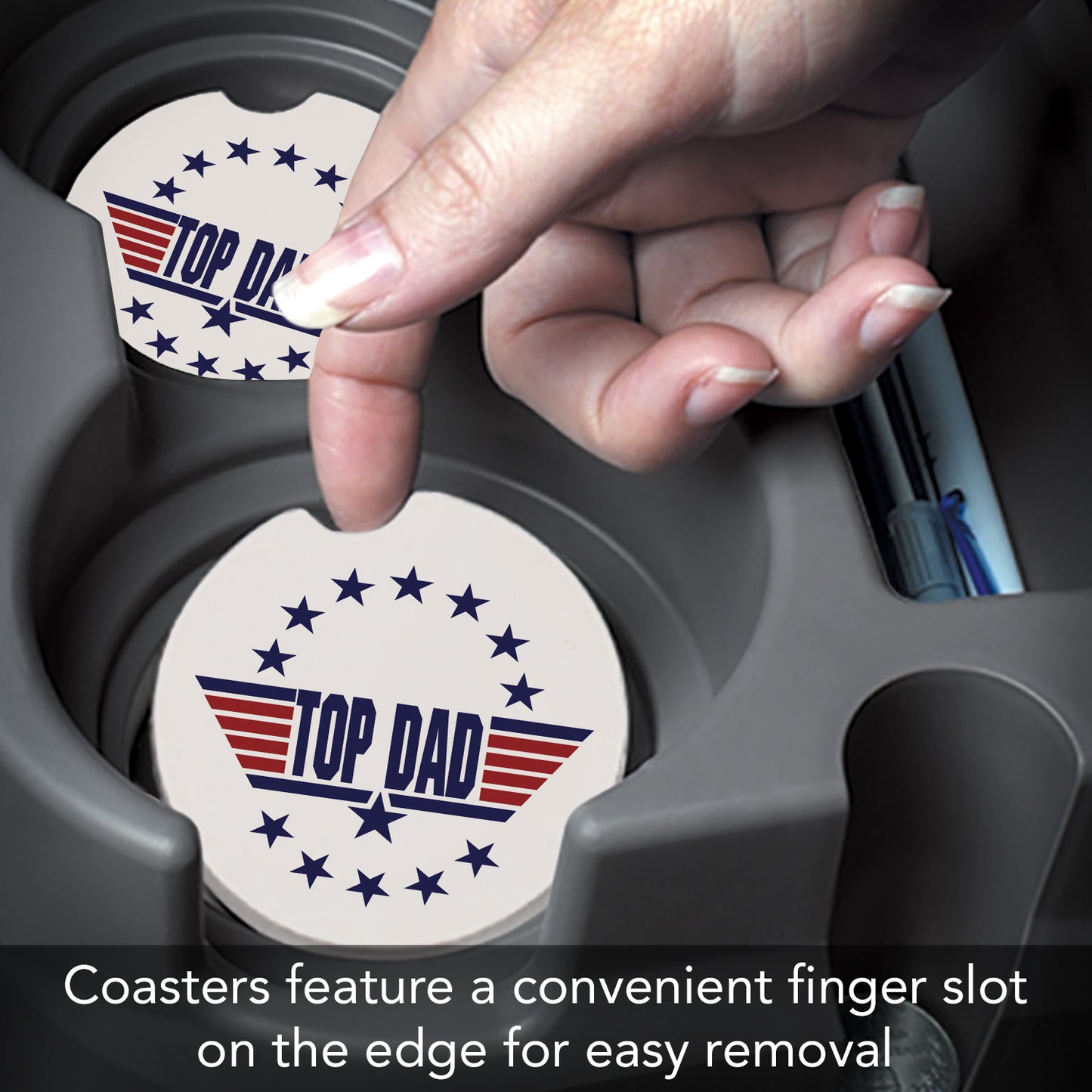 Thirstystone Top Dad Single Absorbent Stone Coaster for Vehicle Cup Holder 2.6” Diameter Manufactured in The USA
