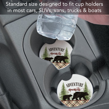 Thirstystone Adventure Awaits Single Absorbent Stone Coaster for Vehicle Cup Holder 2.6” Diameter Manufactured in The USA