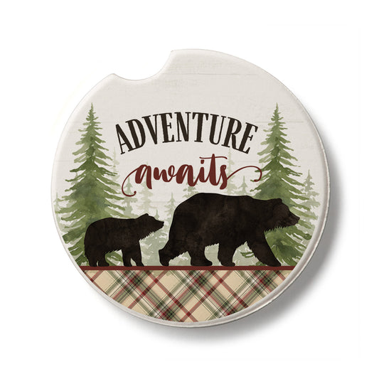Adventure Awaits Single Absorbent Stone Coaster for Vehicle Cup Holder 2.6” Diameter Manufactured in The USA