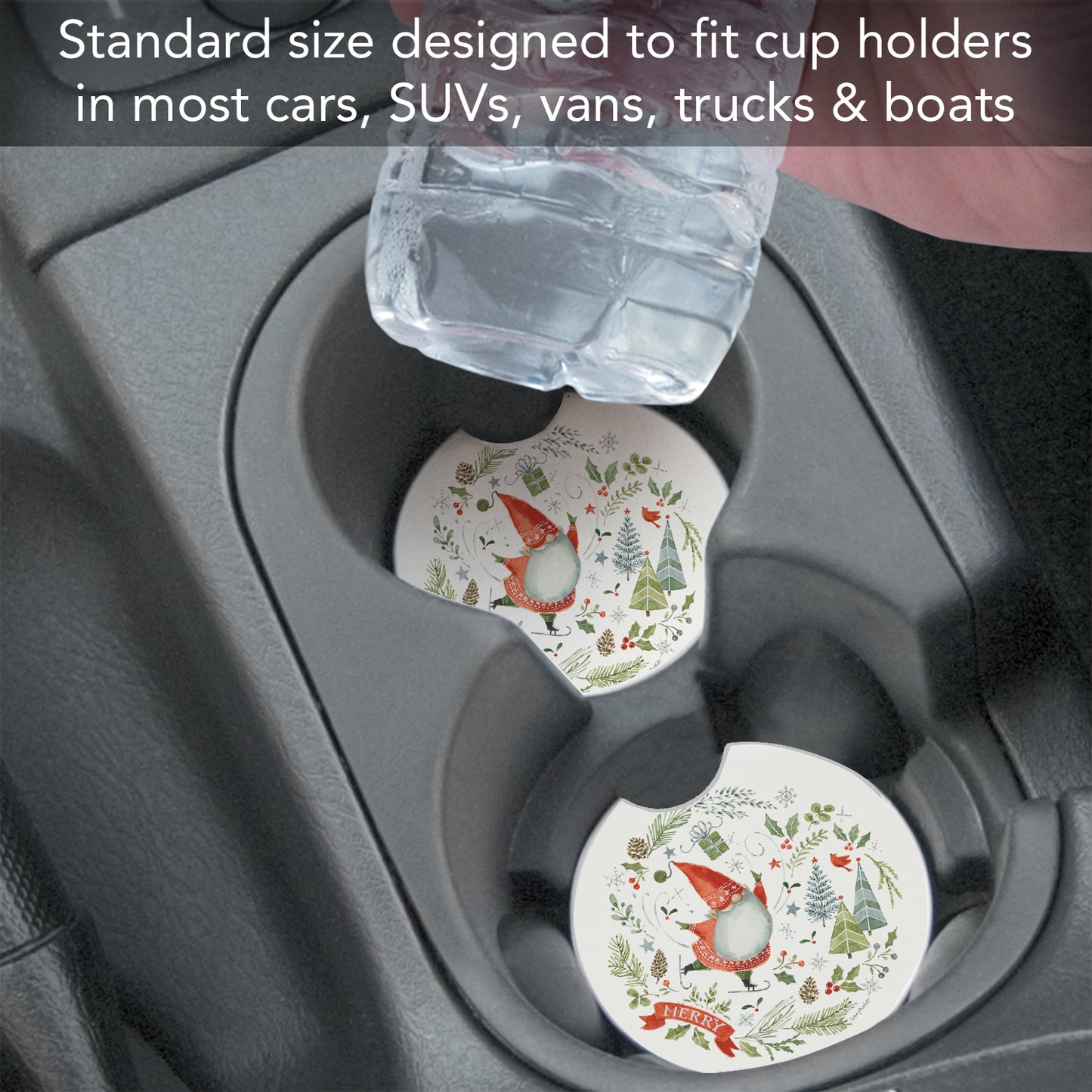Thirstystone Jolly Gnome Absorbent Stone Coaster for Vehicle Cup Holder 1 Pack 2.6" Round Manufactured in The USA