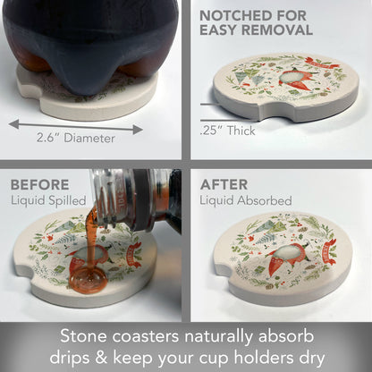 Thirstystone Jolly Gnome Absorbent Stone Coaster for Vehicle Cup Holder 1 Pack 2.6" Round Manufactured in The USA