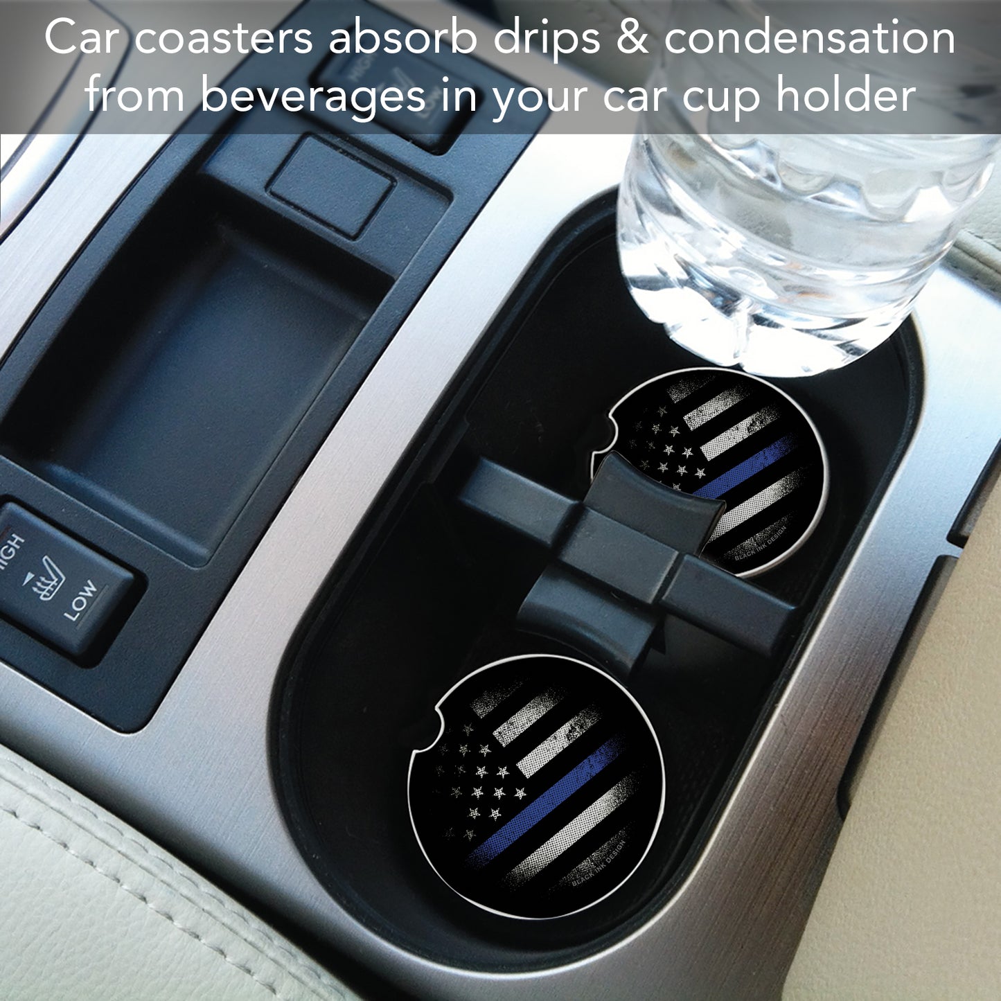 Thirstystone Blue Line by Black Ink Design Absorbent Stone Coaster for Vehicle Cup Holder 1 Pack Manufactured in The USA