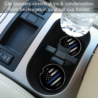 Thirstystone Blue Line by Black Ink Design Absorbent Stone Coaster for Vehicle Cup Holder 1 Pack Manufactured in The USA