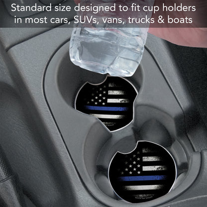 Thirstystone Blue Line by Black Ink Design Absorbent Stone Coaster for Vehicle Cup Holder 1 Pack Manufactured in The USA