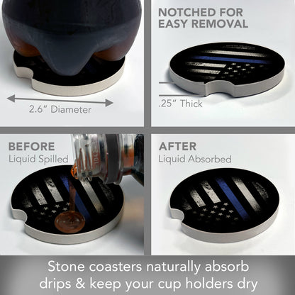Thirstystone Blue Line by Black Ink Design Absorbent Stone Coaster for Vehicle Cup Holder 1 Pack Manufactured in The USA