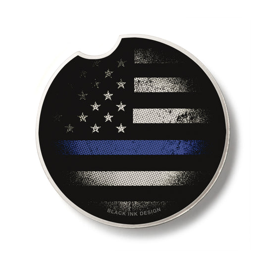 Blue Line by Black Ink Design Single Absorbent Stone Car Coaster 2.6" Diameter