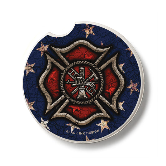 Firefighter Single Absorbent Stone Car Coaster 2.6” Diameter Manufactured in the USA