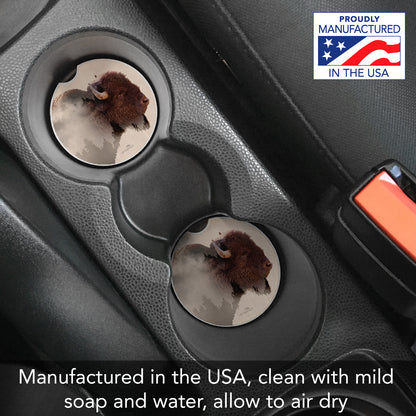 Thirstystone Buffalo Scene Single Absorbent Stone Coaster for Vehicle Cup Holder 2.6” Diameter Manufactured in The USA