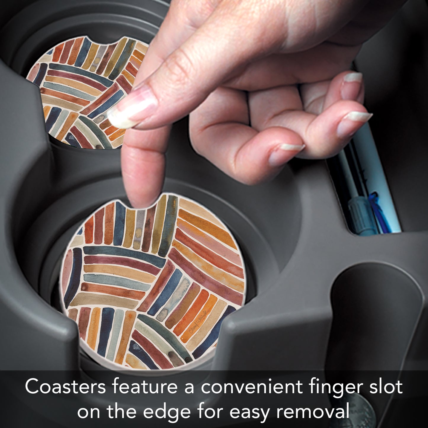 Thirstystone Furrow Stripes Single Absorbent Stone Coaster for Vehicle Cup Holder 2.6” Diameter Manufactured in The USA