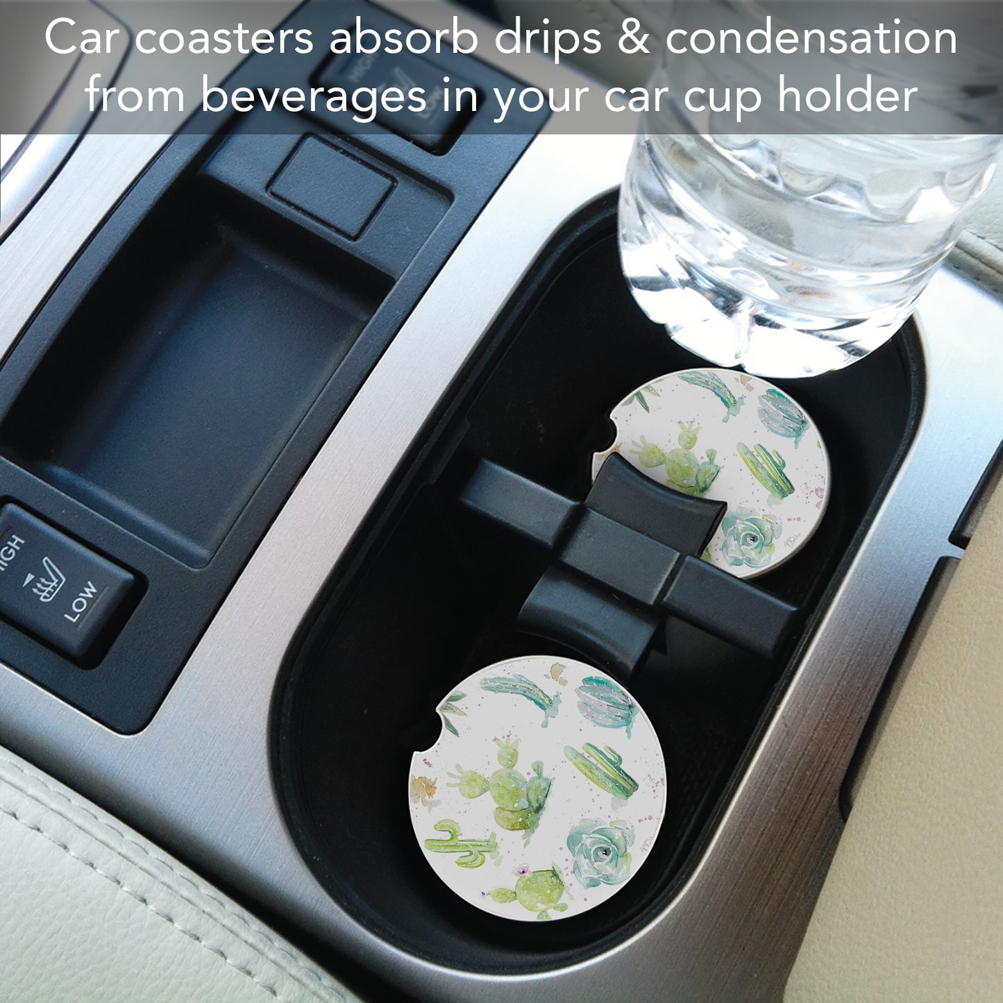 Thirstystone Cactus Garden Single Absorbent Stone Coaster for Vehicle Cup Holder 2.6” Diameter Manufactured in The USA