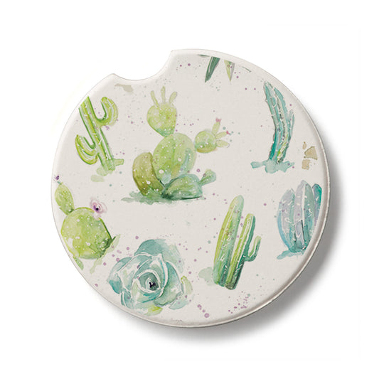 Cactus Garden Single Absorbent Stone Car Coaster 2.6” Diameter Manufactured in the USA