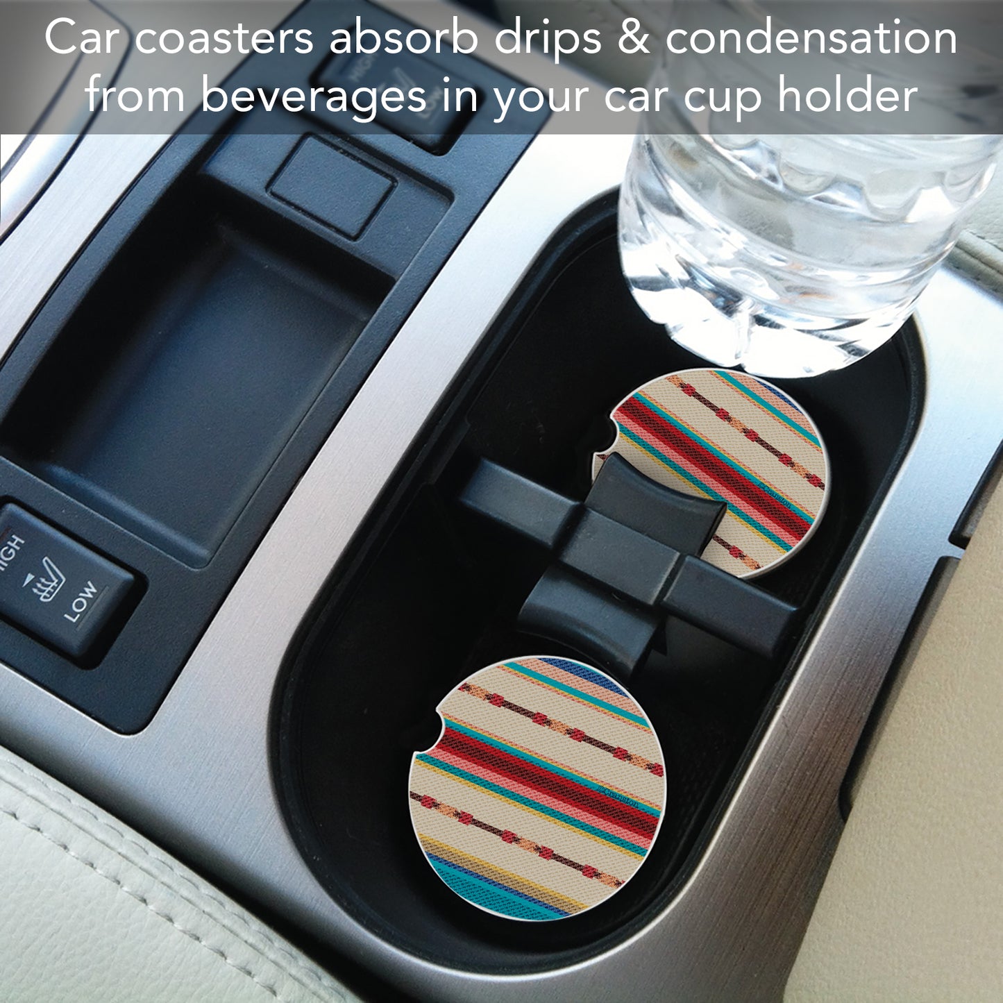 Thirstystone Southwest Stripe Single Absorbent Stone Coaster for Vehicle Cup Holder 2.6” Diameter Manufactured in The USA