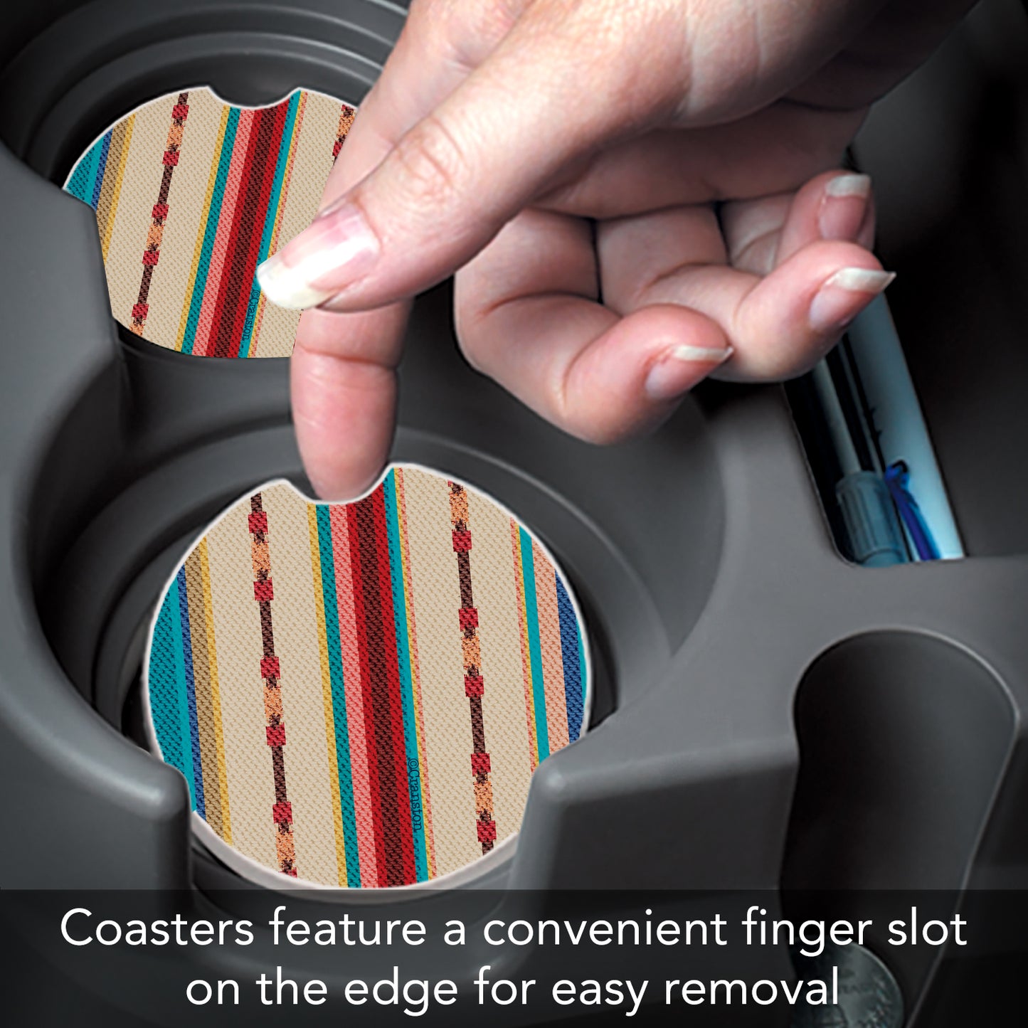 Thirstystone Southwest Stripe Single Absorbent Stone Coaster for Vehicle Cup Holder 2.6” Diameter Manufactured in The USA