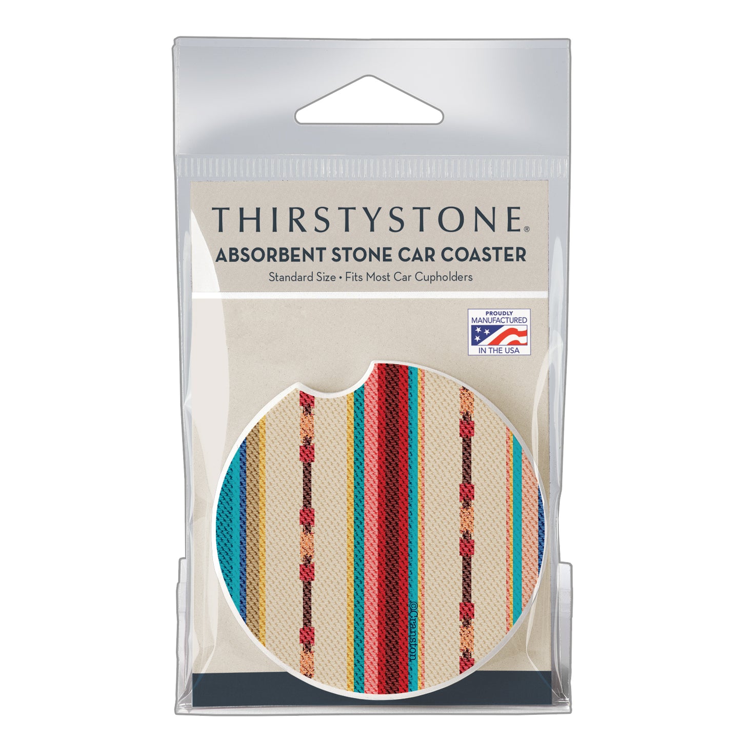 Thirstystone Southwest Stripe Single Absorbent Stone Coaster for Vehicle Cup Holder 2.6” Diameter Manufactured in The USA