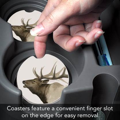 Thirstystone Call of The Elk Single Absorbent Stone Coaster for Vehicle Cup Holder 2.6” Diameter Manufactured in The USA