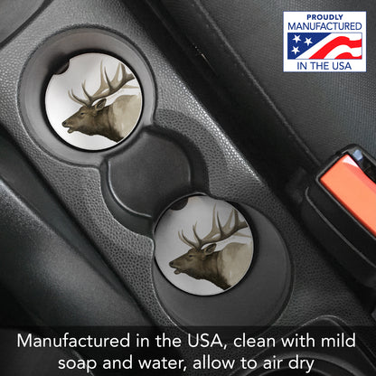 Thirstystone Call of The Elk Single Absorbent Stone Coaster for Vehicle Cup Holder 2.6” Diameter Manufactured in The USA