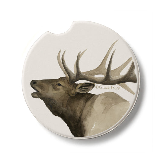 Call of The Elk Single Absorbent Stone Car Coaster 2.6” Diameter Manufactured in the USA