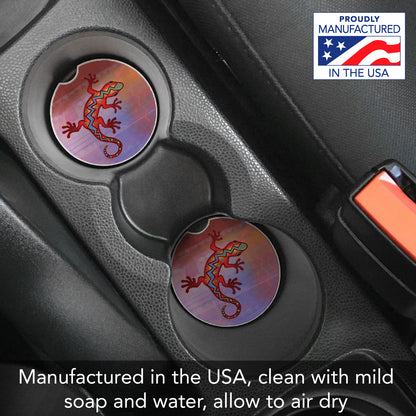Thirstystone Colorful Gecko Single Absorbent Stone Coaster for Vehicle Cup Holder 2.6” Diameter Manufactured in The USA