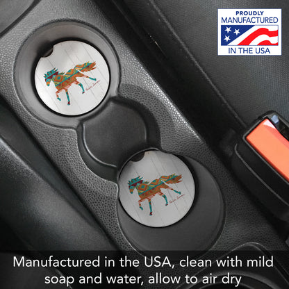 Thirstystone Southwest Horse Single Absorbent Stone Coaster for Vehicle Cup Holder 2.6” Diameter Manufactured in The USA
