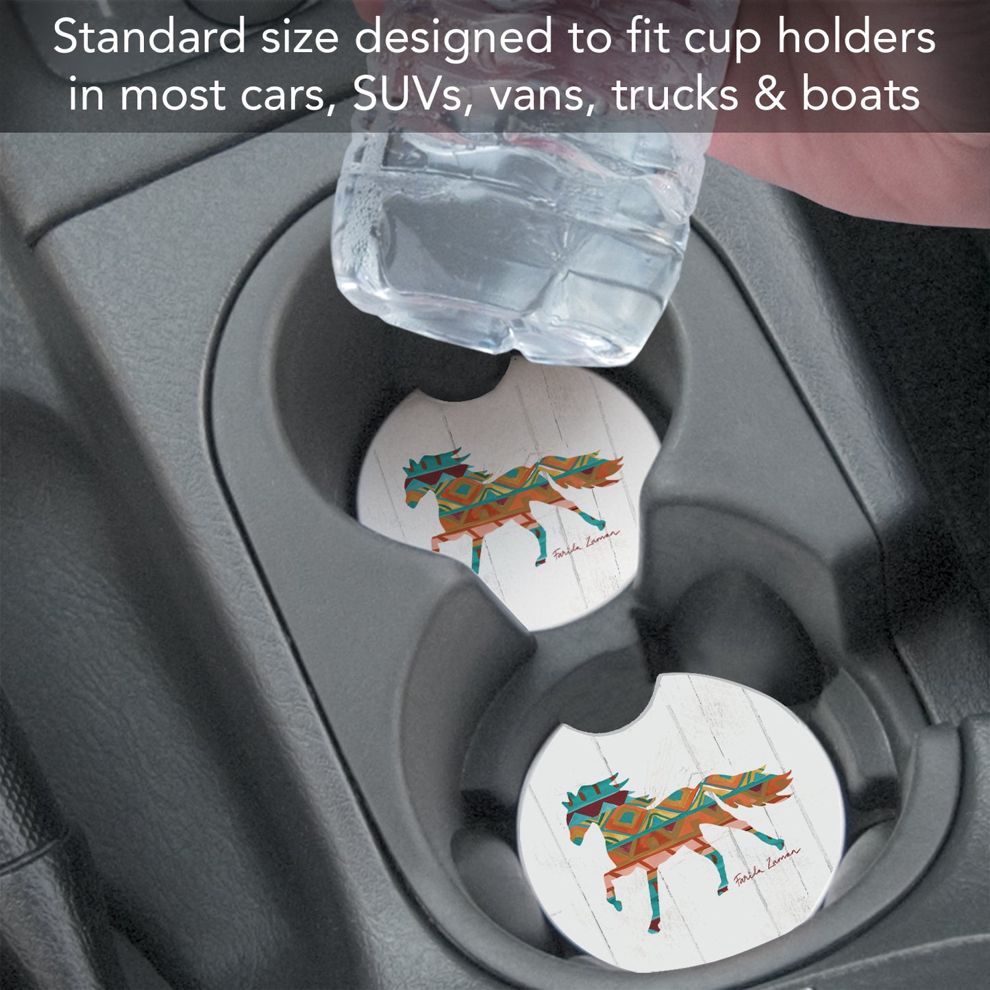 Thirstystone Southwest Horse Single Absorbent Stone Coaster for Vehicle Cup Holder 2.6” Diameter Manufactured in The USA