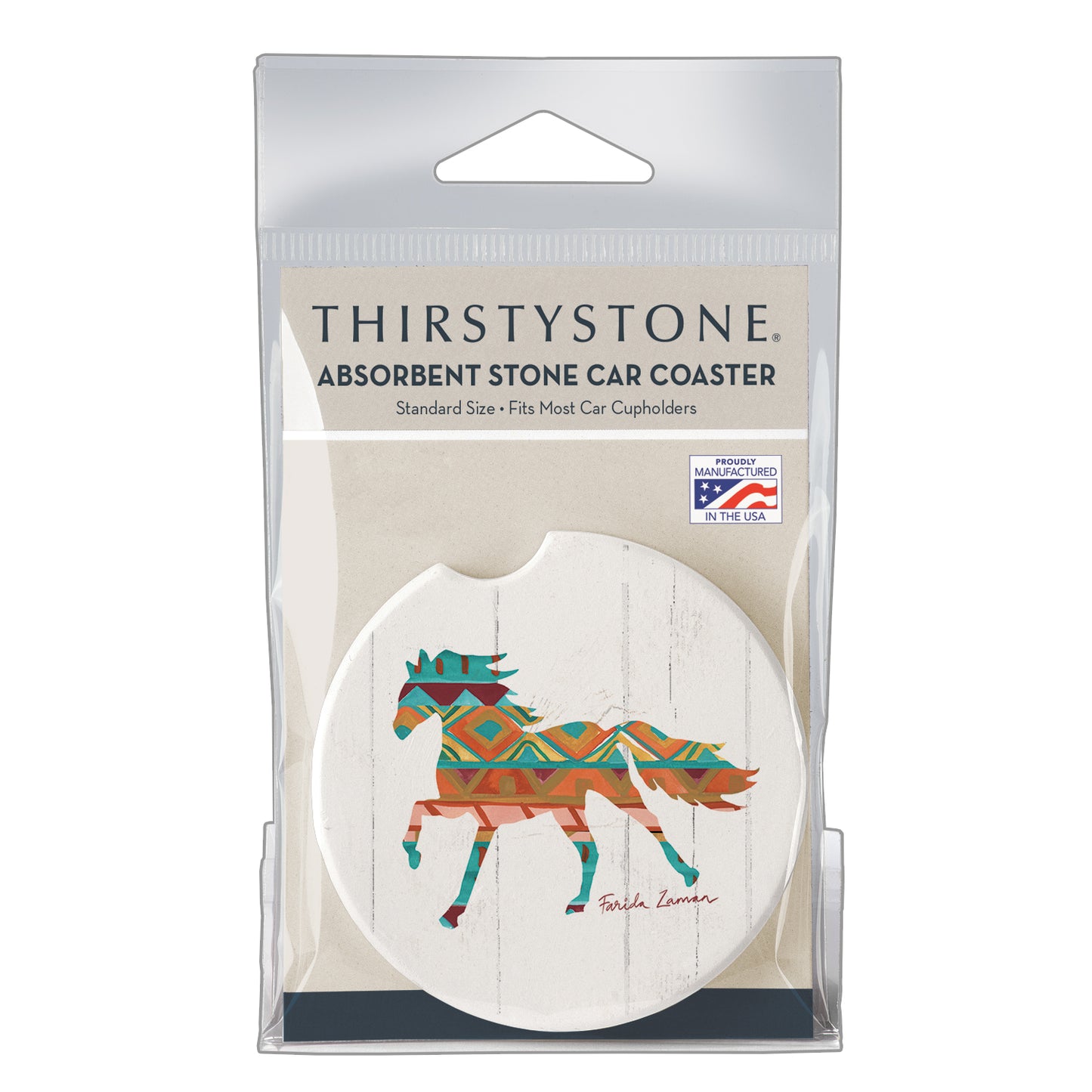 Thirstystone Southwest Horse Single Absorbent Stone Coaster for Vehicle Cup Holder 2.6” Diameter Manufactured in The USA