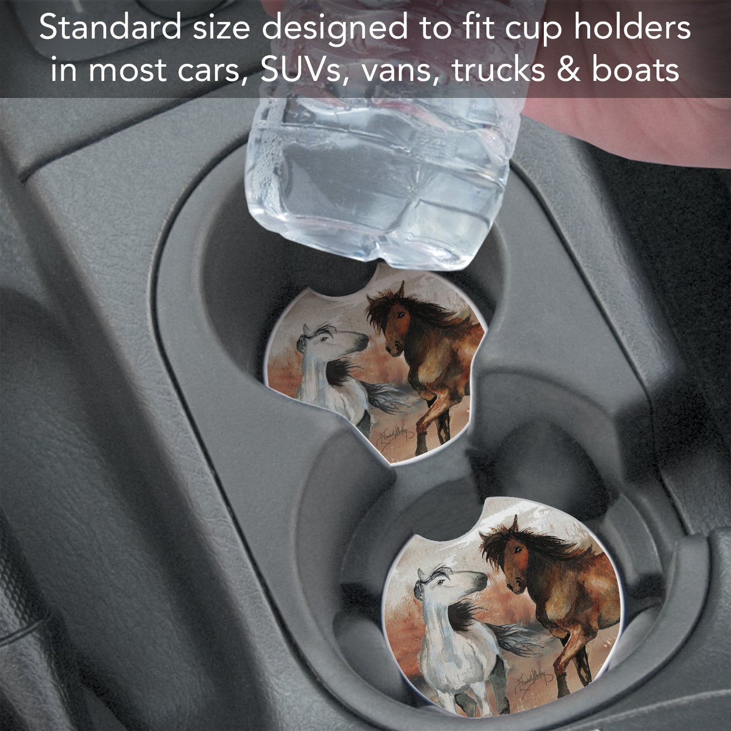 Thirstystone Wild Horses Single Absorbent Stone Car Coaster for Vehicle Cup Holder 2.6” Diameter Manufactured in The USA