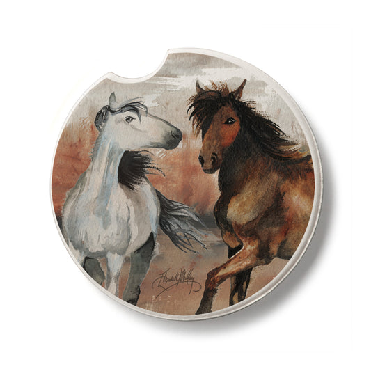 Wild Horses Single Absorbent Stone Car Coaster 2.6” Diameter Manufactured in the USA