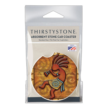 Thirstystone Kokopelli Single Absorbent Stone Coaster for Vehicle Cup Holder 2.6” Diameter Manufactured in The USA