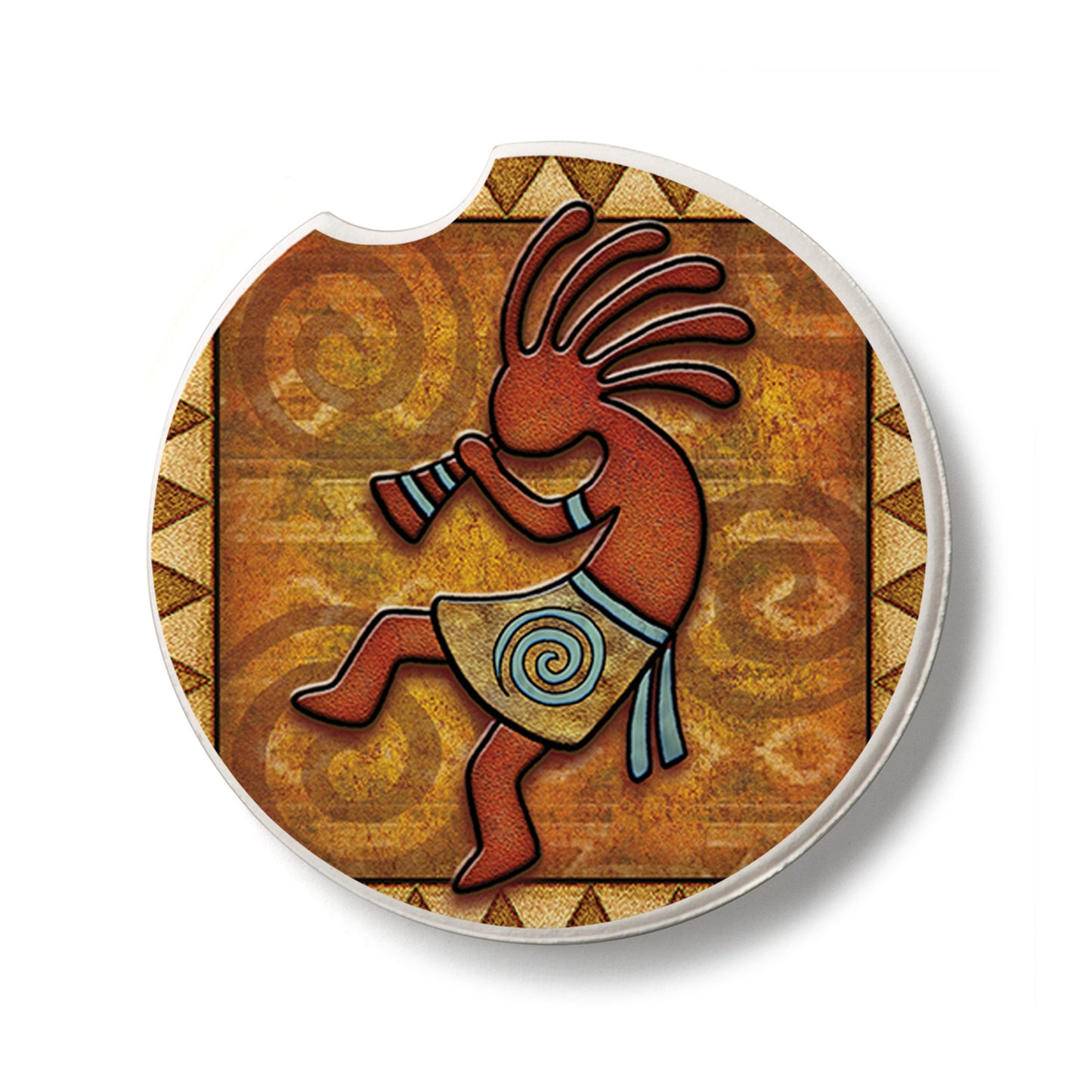 Kokopelli Single Absorbent Stone Car Coaster 2.6” Diameter Manufactured in the USA