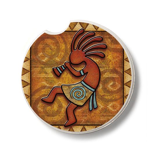 Kokopelli Single Absorbent Stone Car Coaster 2.6” Diameter Manufactured in the USA