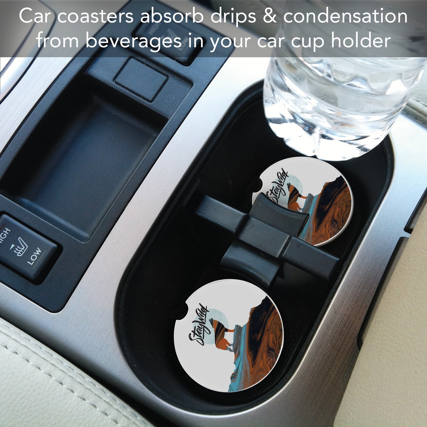 Thirstystone Stay Wild Wolf Single Absorbent Stone Coaster for Vehicle Cup Holder 2.6” Diameter Manufactured in The USA