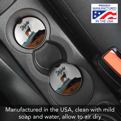 Thirstystone Stay Wild Wolf Single Absorbent Stone Coaster for Vehicle Cup Holder 2.6” Diameter Manufactured in The USA