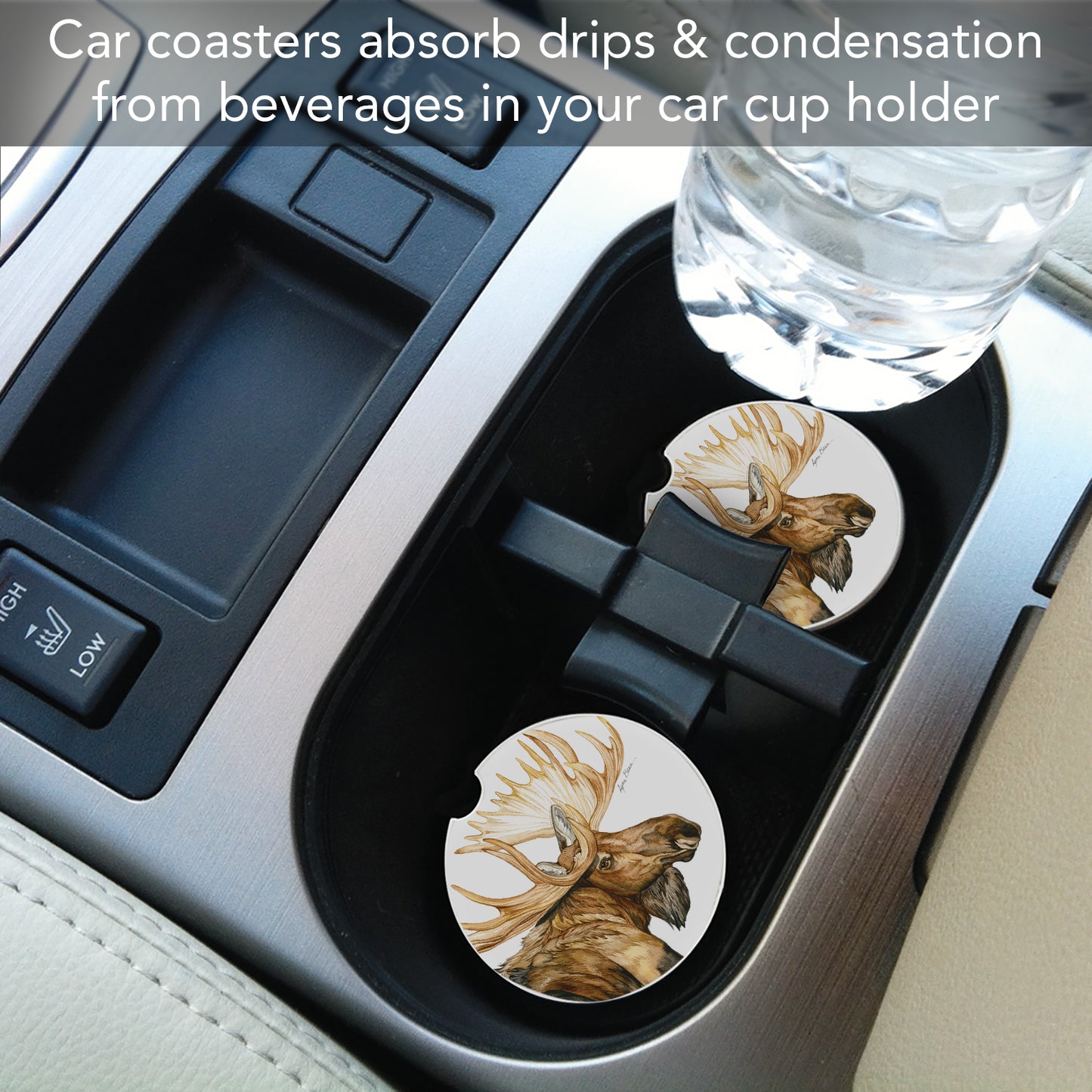 Thirstystone Moose Single Absorbent Stone Coaster for Vehicle Cup Holder 2.6” Diameter Manufactured in The USA