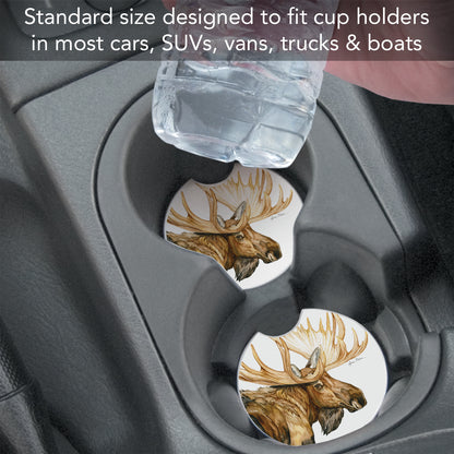 Thirstystone Moose Single Absorbent Stone Coaster for Vehicle Cup Holder 2.6” Diameter Manufactured in The USA