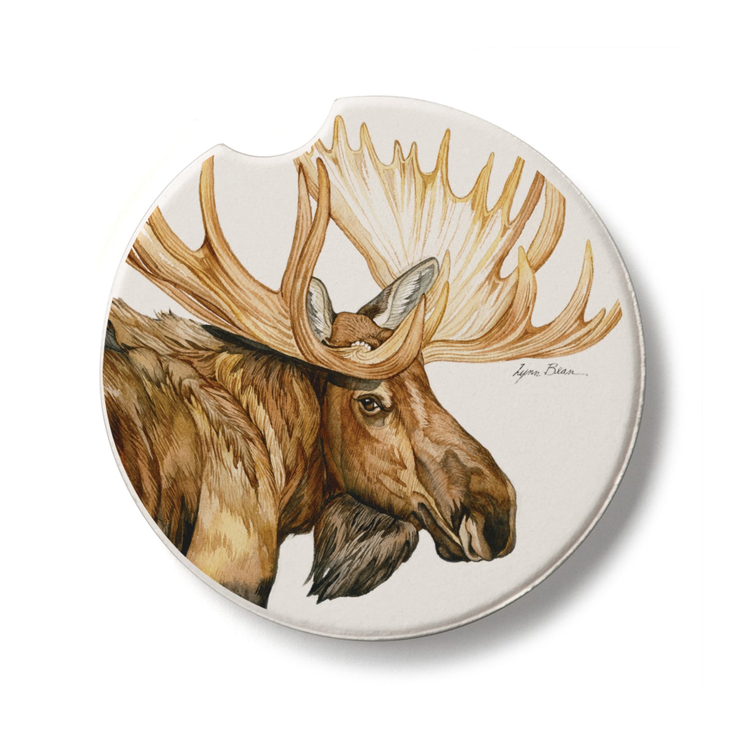 Moose Single Absorbent Stone Car Coaster 2.6” Diameter Manufactured in the USA