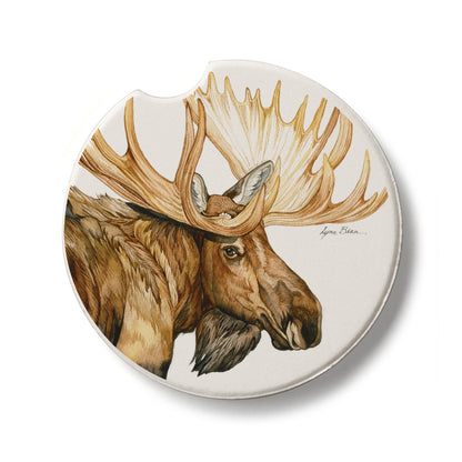 Moose Single Absorbent Stone Car Coaster 2.6” Diameter Manufactured in the USA