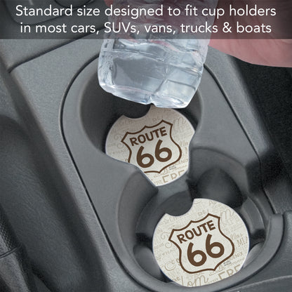 Thirstystone Route 66 Single Absorbent Stone Coaster for Vehicle Cup Holder 2.6” Diameter Manufactured in The USA