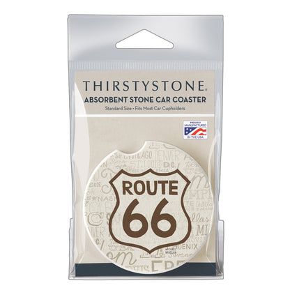 Thirstystone Route 66 Single Absorbent Stone Coaster for Vehicle Cup Holder 2.6” Diameter Manufactured in The USA