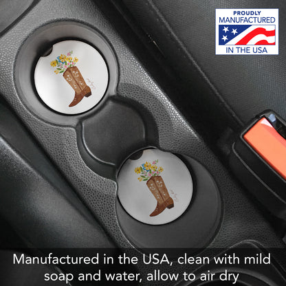 Thirstystone Cowgirl Boot Single Absorbent Stone Coaster for Vehicle Cup Holder 2.6” Diameter Manufactured in The USA