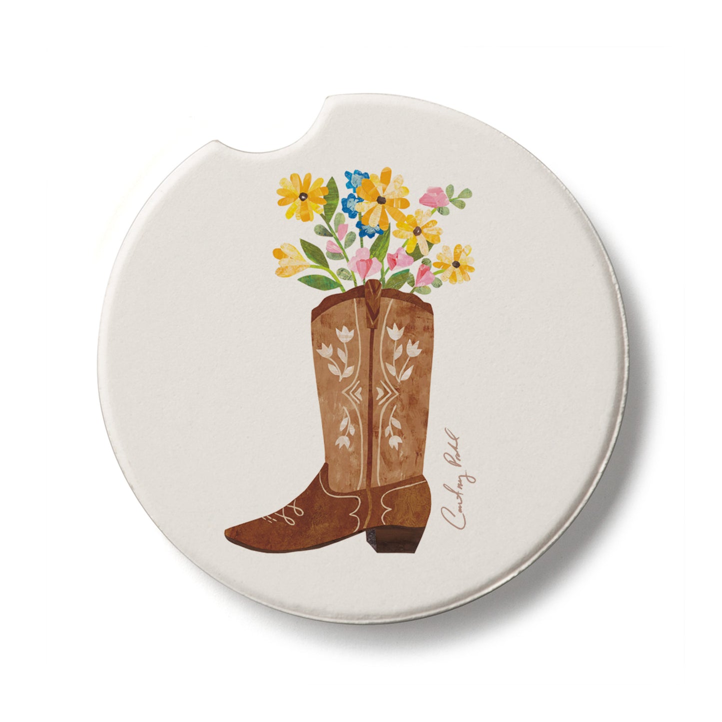 Cowgirl Boot Single Absorbent Stone Car Coaster 2.6” Diameter Manufactured in the USA